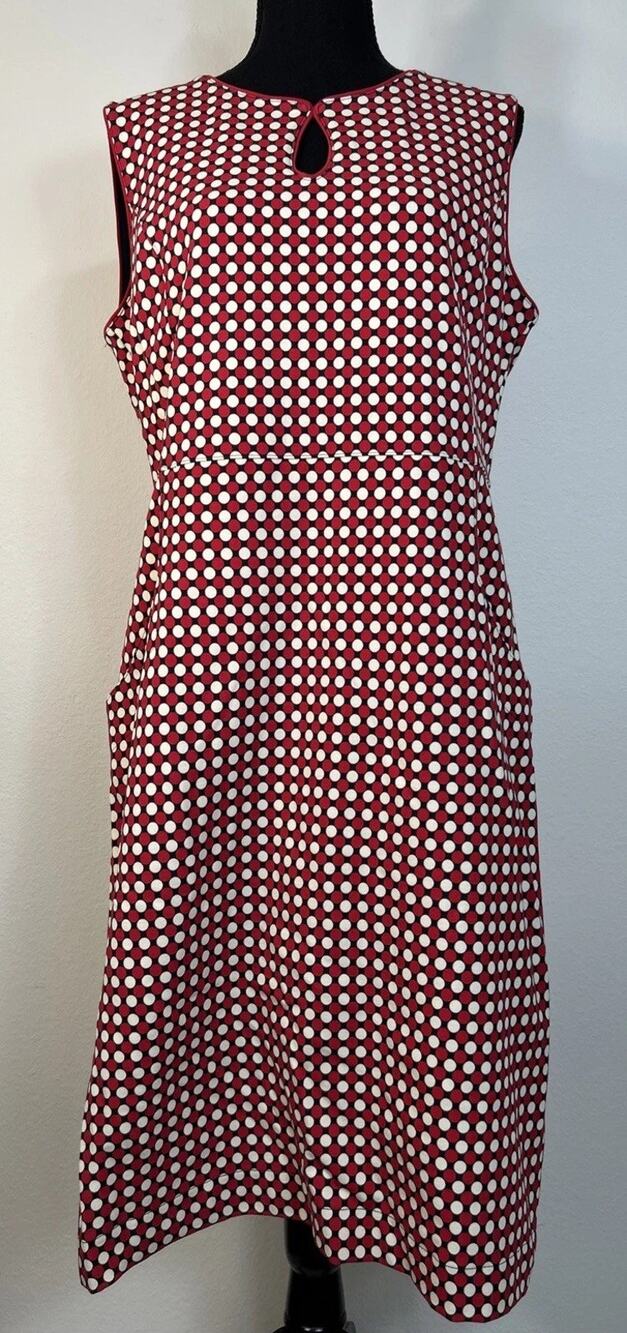 Lands' End Ponte Polka Dot Stretch Sheath Dress Navy Red Midi Dress Size 14